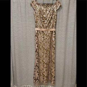 Tadashi Shoji Odette Size 10 Champagne Gold Sequin Lace Full Length Gown